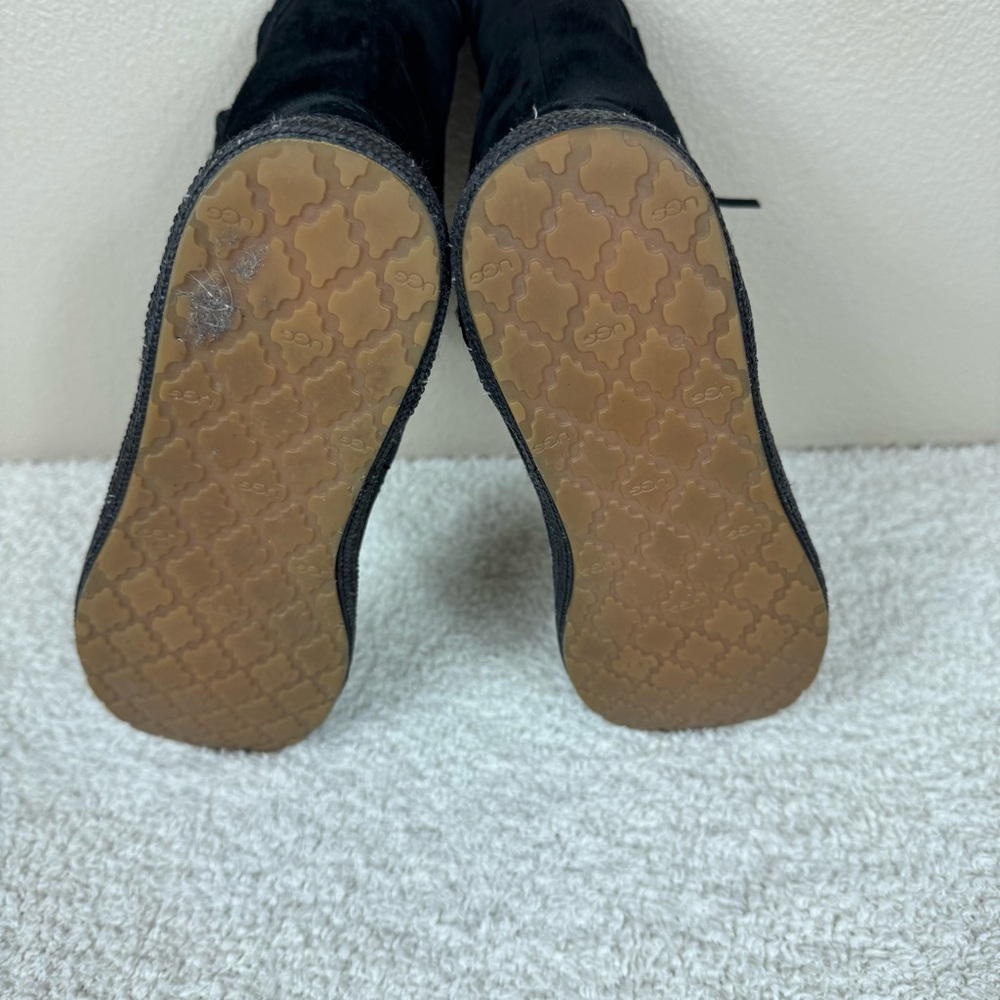 Ugg Laurin Mid Calf Suede Moccasin Boots Grounding Black Leather Suede - Picture 11 of 15